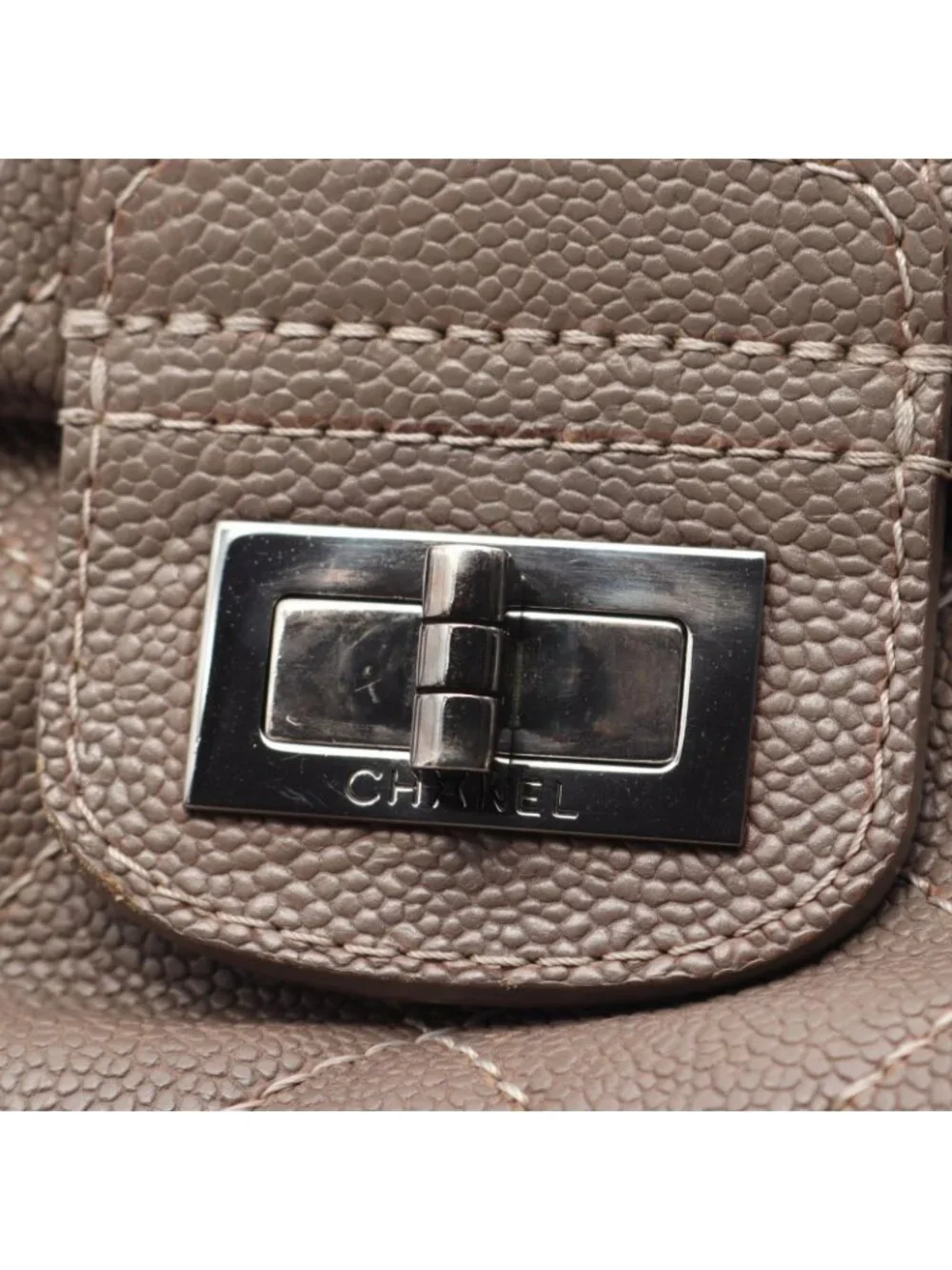 Chanel Shoulder Bag 2.55 Quilted Chain Gray Caviar Leather